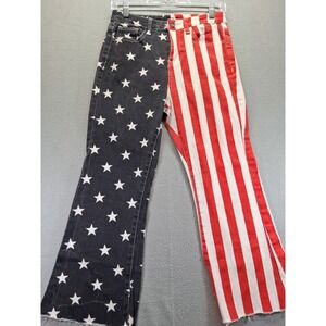 High-Rise Wide-Leg Jeans in Red & Blue Star Stripe Print